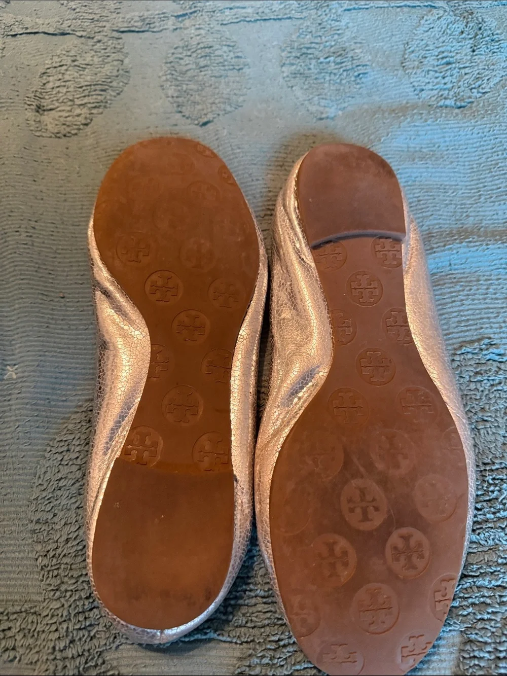 Tory Burch Metallic Silver Riva Logo Ballet Flats